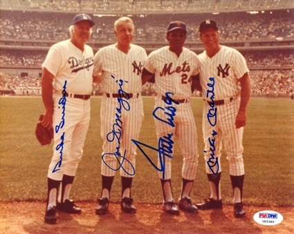 Old-Timers Day 8x10 Photo Signed By Mickey Mantle, Joe DiMaggio, Willie Mays, and Duke Snider
